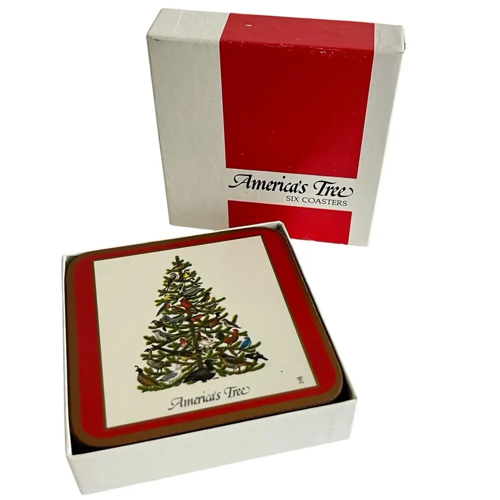Pimpernel Americas Tree State Birds Coaster Set 6 Christmas 1978 Box Festive Vtg